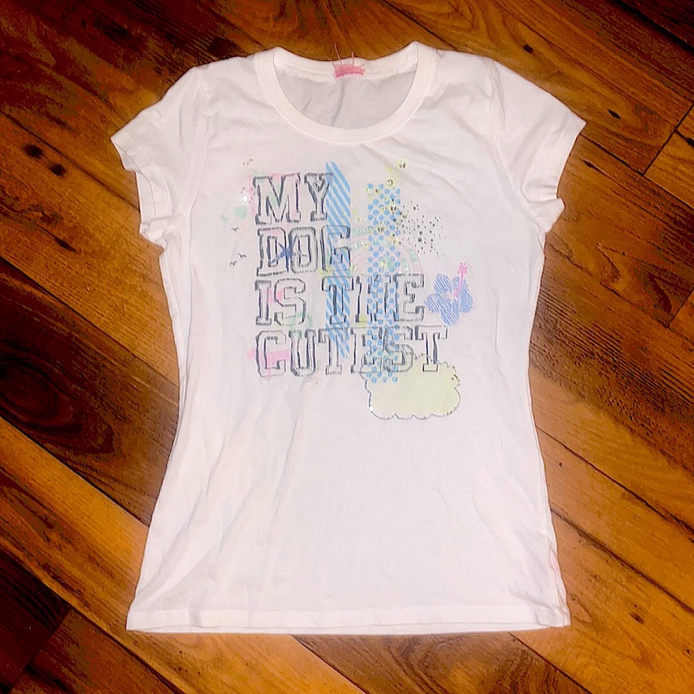 WHITE PINK MY DOG IS THE CUTEST SLEEP TEE SHIRT SIZE LARGE